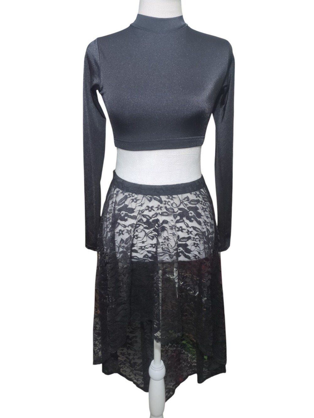 Natalie Dancewear Black Lace High-Low Skirt Set